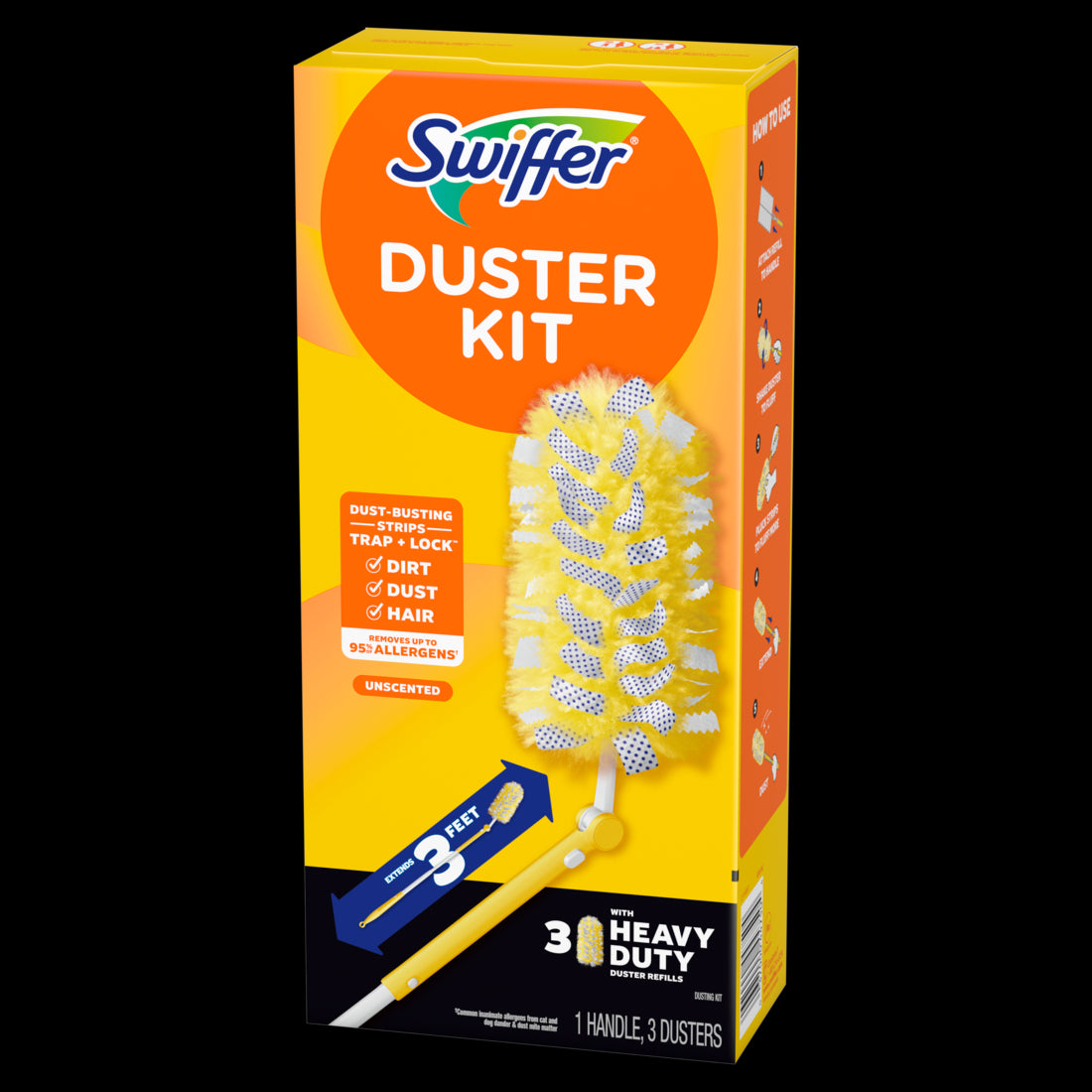Swiffer Duster Kit with 3 ft Extendable Handle Heavy Duty Dusting Starter Kit with 3 Refills For Ceiling Fans Vents and Hard to Reach Places - 1set/6pk