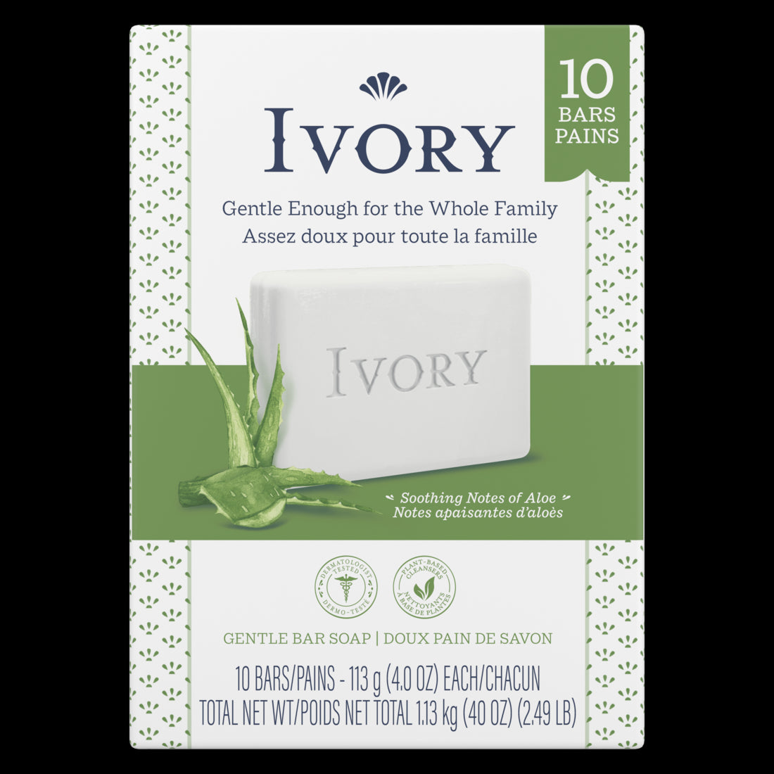 Ivory Gentle Bar Soap Soothing Notes of Aloe - (10x4.0)oz/8pk