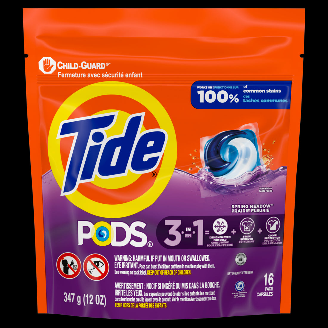 Tide PODs Laundry Detergent Spring Meadow Scent 3-in-1 Stain Remover Odor Fighter Color Protector Concentrated Laundry Soap Pacs - 16ct/6pk