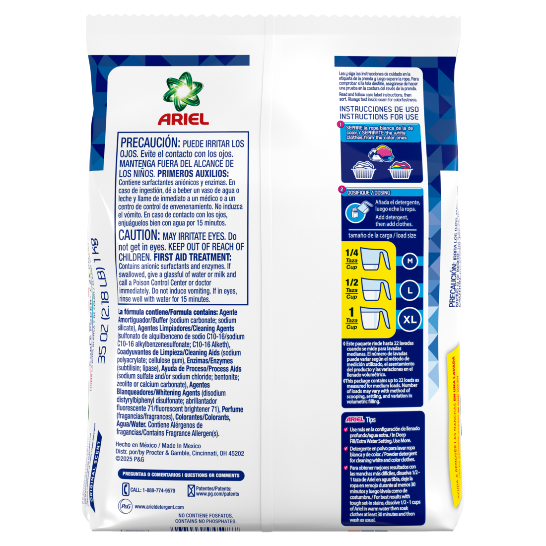 Ariel Powder Laundry Detergent Original Scent 1.0 kg 22 Loads - 35oz/9pk