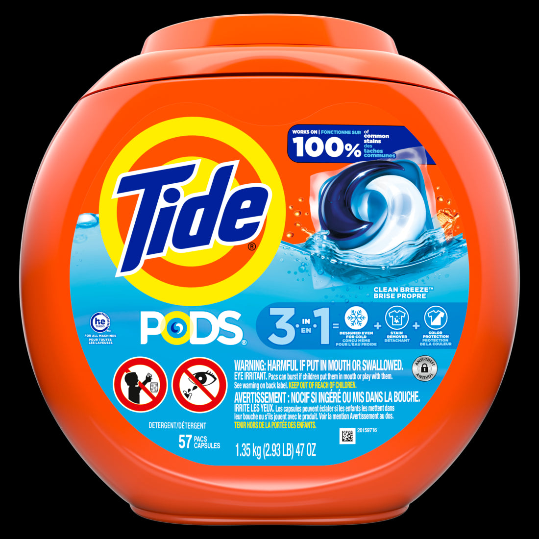 Tide PODS Laundry Detergent Soap Pacs HE Compatible Powerful 3-in-1 Clean in one Step Clean Breeze Scent - 57ct/4pk