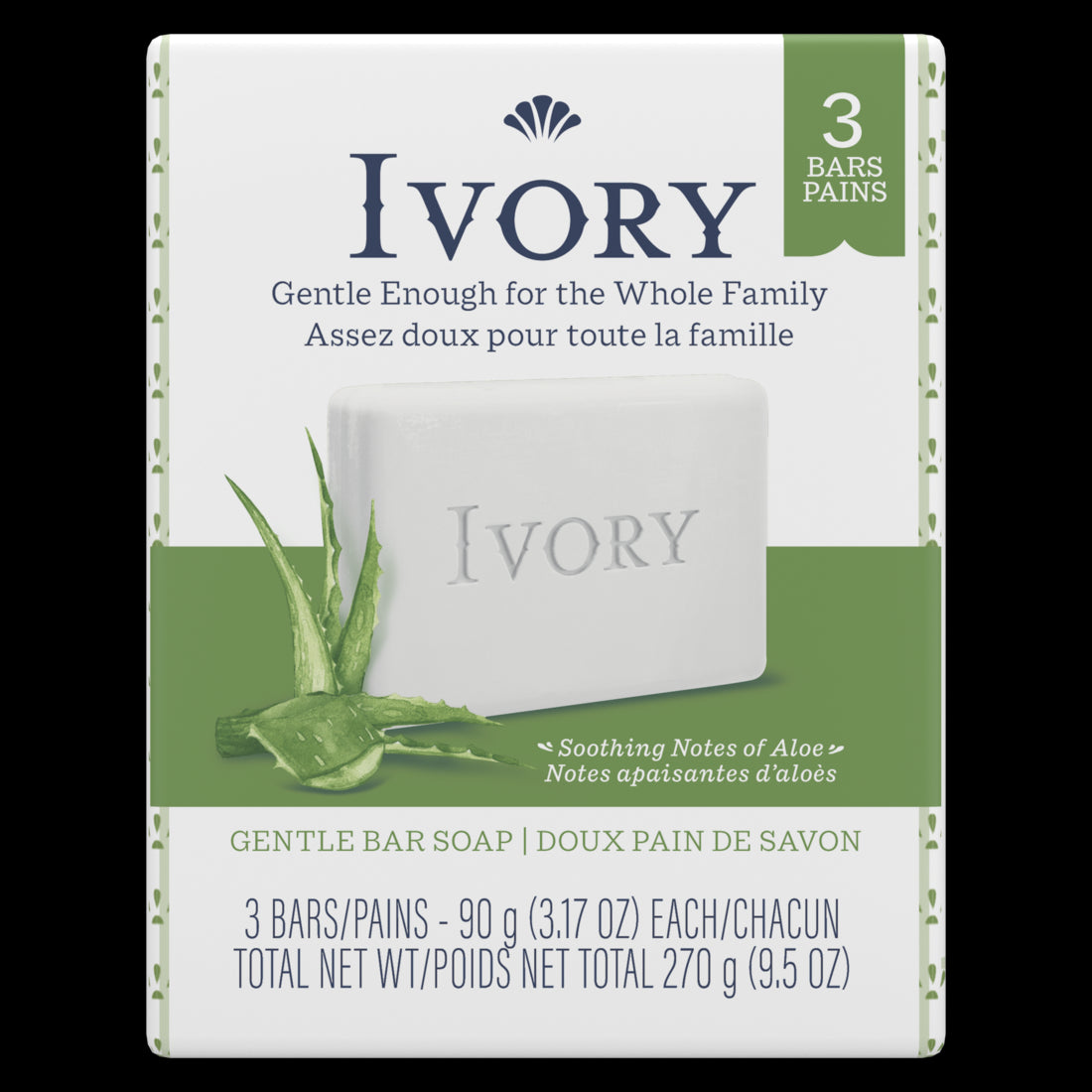 Ivory Gentle Bar Soap Soothing Notes of Aloe - (3x3.17)oz/24pk