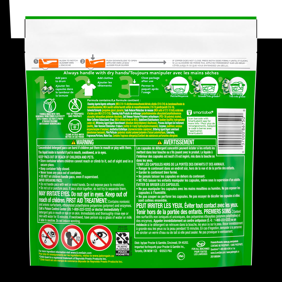 Gain Flings Laundry Detergent Pacs Original Scent with Odor Defense Concentrated Laundry Soap Pacs - 16ct/6pk