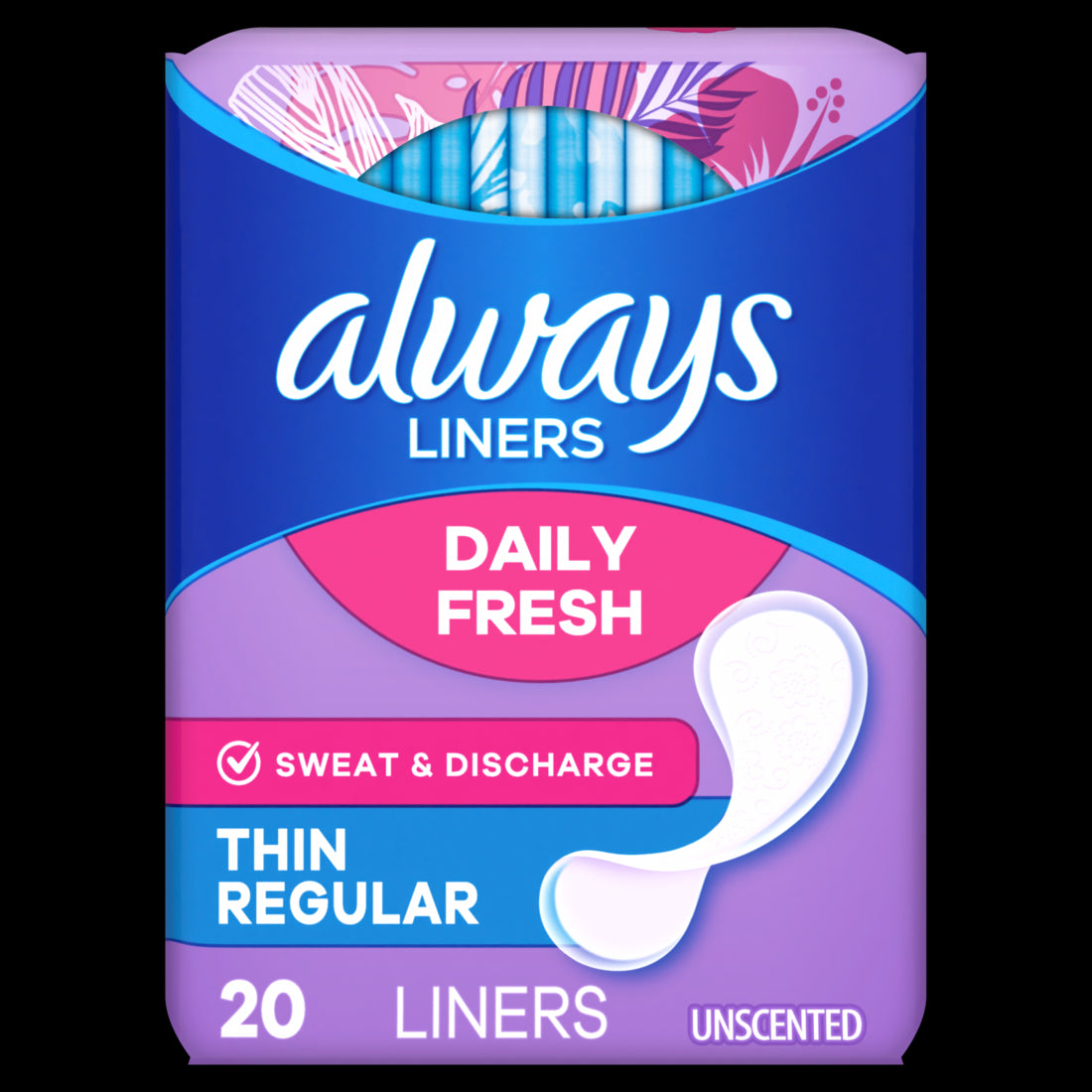 Always Daily Fresh Thin Liners Regular Absorbency Unscented Panty Liners - 20ct/24pk