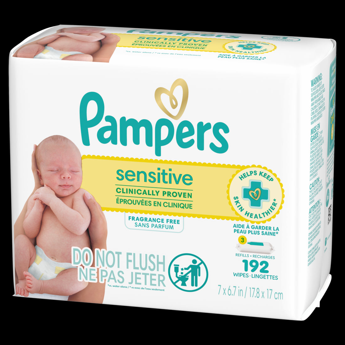 Baby Wipes Pampers Sensitive Clinically Proven Fragrance Free Water Based Hypoallergenic Baby Wipes 192 Baby Wipes Total (4X Refill Packs) - 64ct/4pk