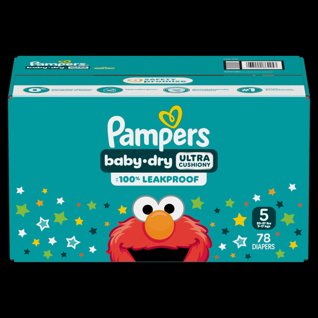 Pampers Baby Dry Ultra Cushiony Diapers Size 5 (20-37 lbs) Up to 100% leakproof disposable diaper - 78ct/1pk