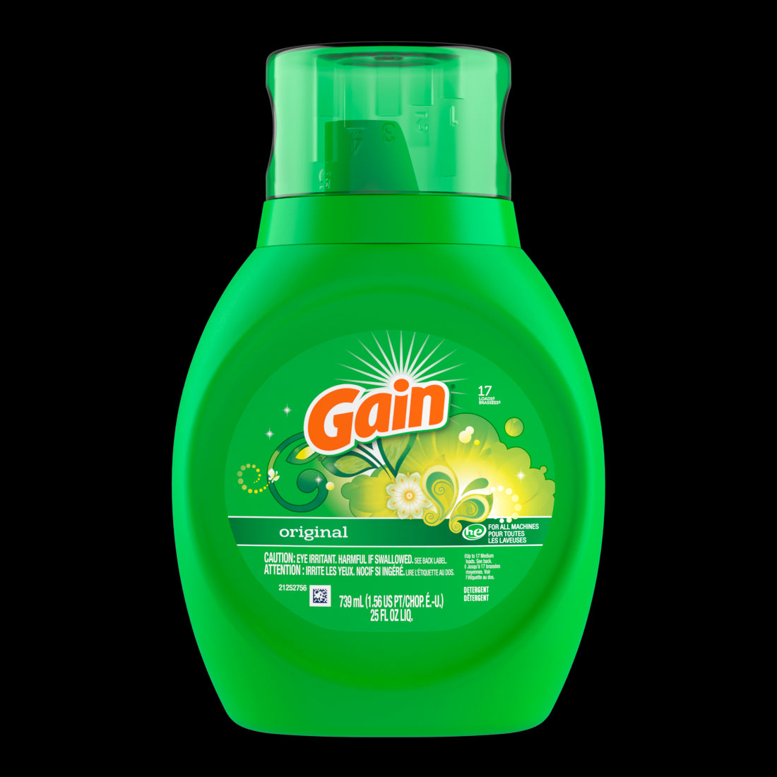 Gain Liquid Laundry Detergent Original Scent 17 loads Freshness + Odor Fighting High Efficiency Washing Machine Liquid Cleaning Soap - 25oz/6pk