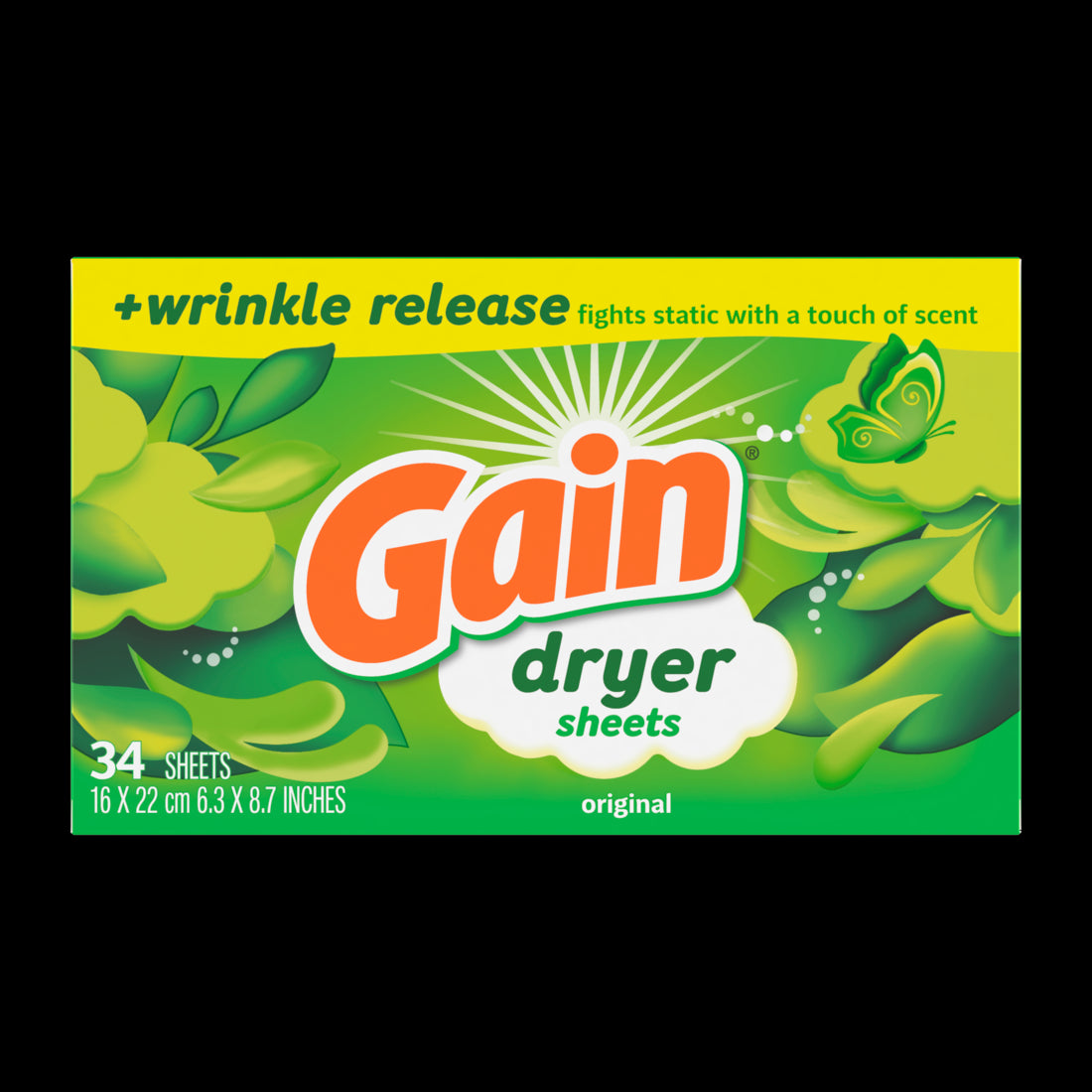 Gain Dryer Sheets Plus Wrinkle Release Original Scent Fights Static with a Touch of Scent Laundry Sheets - 34ct/12pk