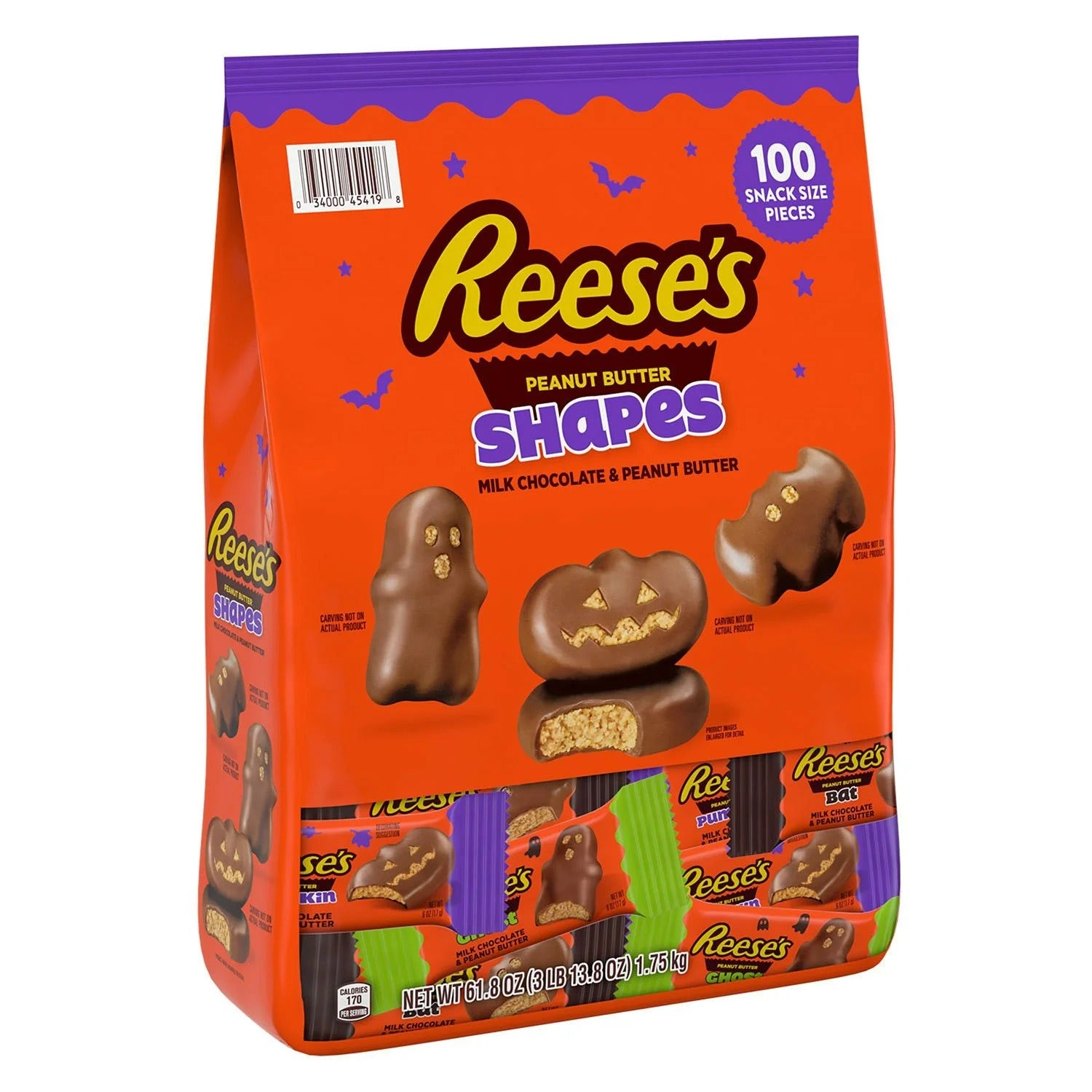 Reese's Halloween Milk Chocolate Peanut Butter Shapes Candy Snack Size - 100ct/1pk