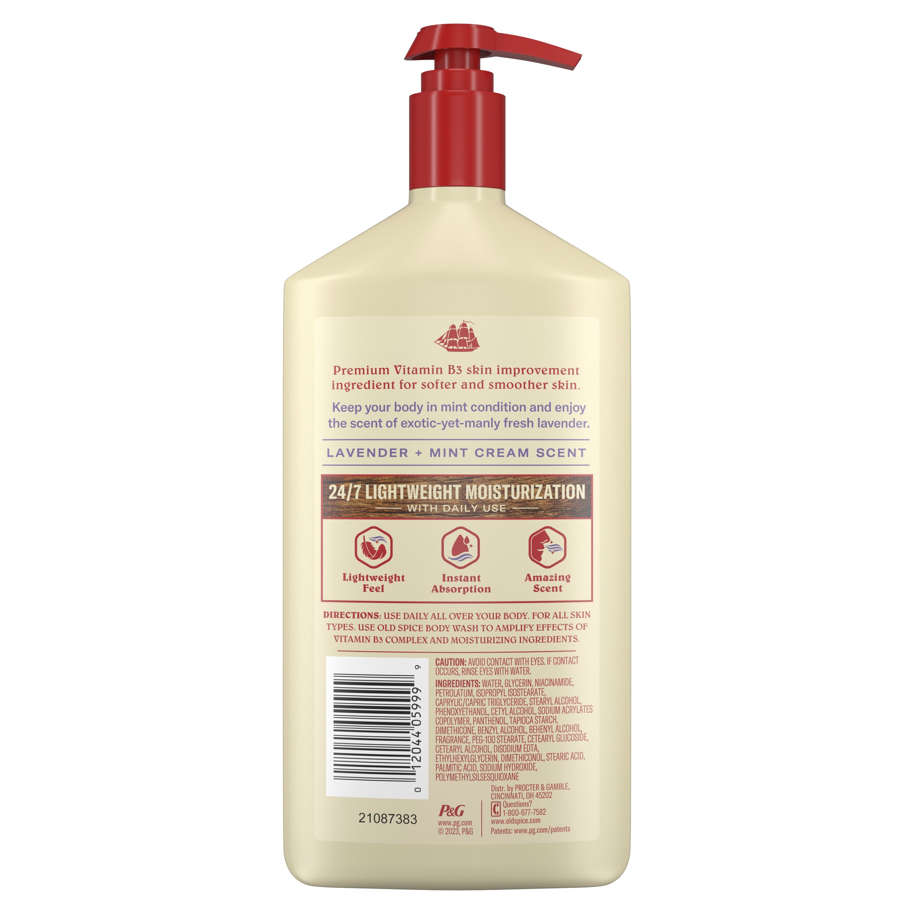Old Spice Hand Face and Body Lotion for all skin types 24/7 Lightweight Moisturization with Vitamin B3 Lavender and Mint Scent Instant Absorption - 16oz/6pk