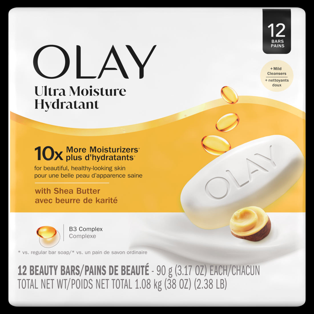 Olay Ultra Moisture Shea Butter Beauty Bar with Vitamin B3 Complex - (12x3.17)oz/4pk