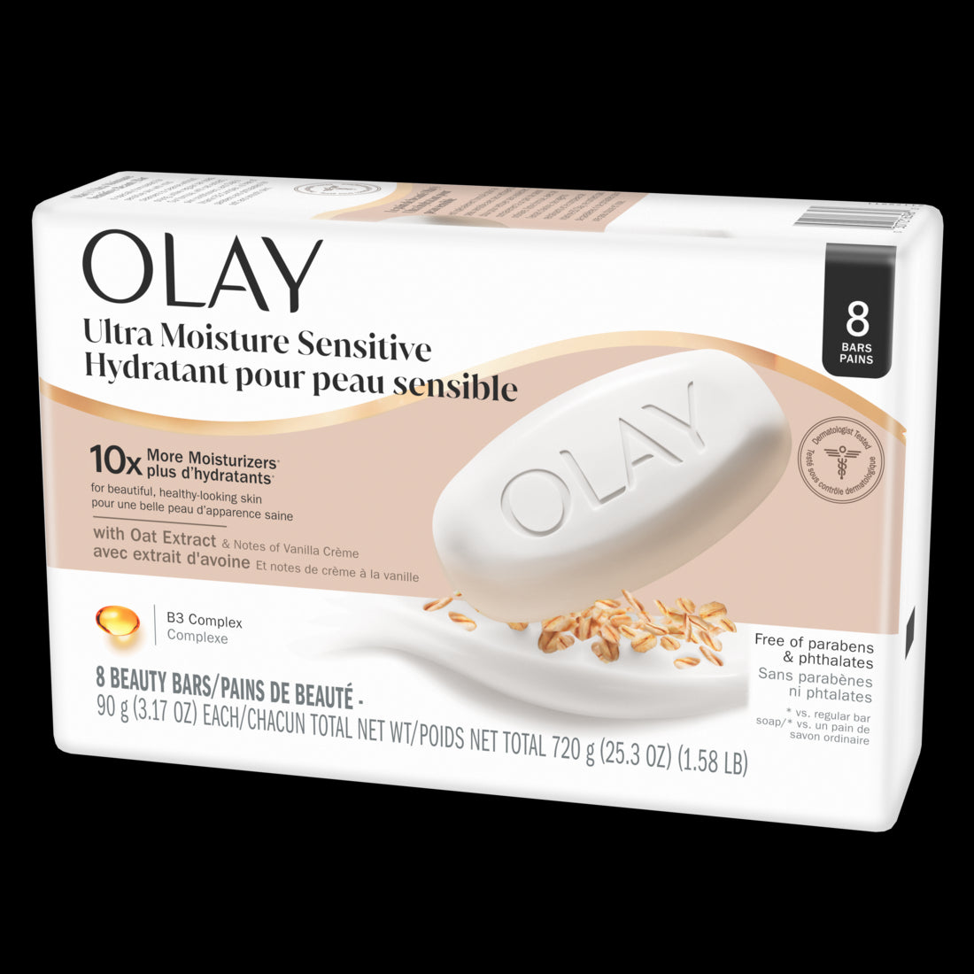 Olay Ultra Moisture Sensitive Beauty Bar with Oat Extract and Notes of Vanilla Creme - (8x3.17)oz/4pk