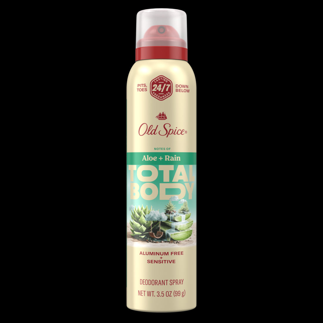 Old Spice Whole Body Deodorant for Men Total Body Deodorant Aloe + Rain Aluminum Free Spray for 24/7 Freshness - 3.5oz/12pk