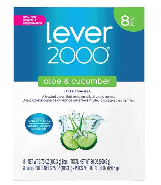 Lever Bar Soap 2000 Aloe & Cucumber Total 30oz - (8x3.75)oz/6pk