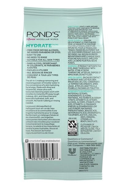 Pond's Vitamin Micellar - Hydrate Facial Wipes - 25ct/3pk