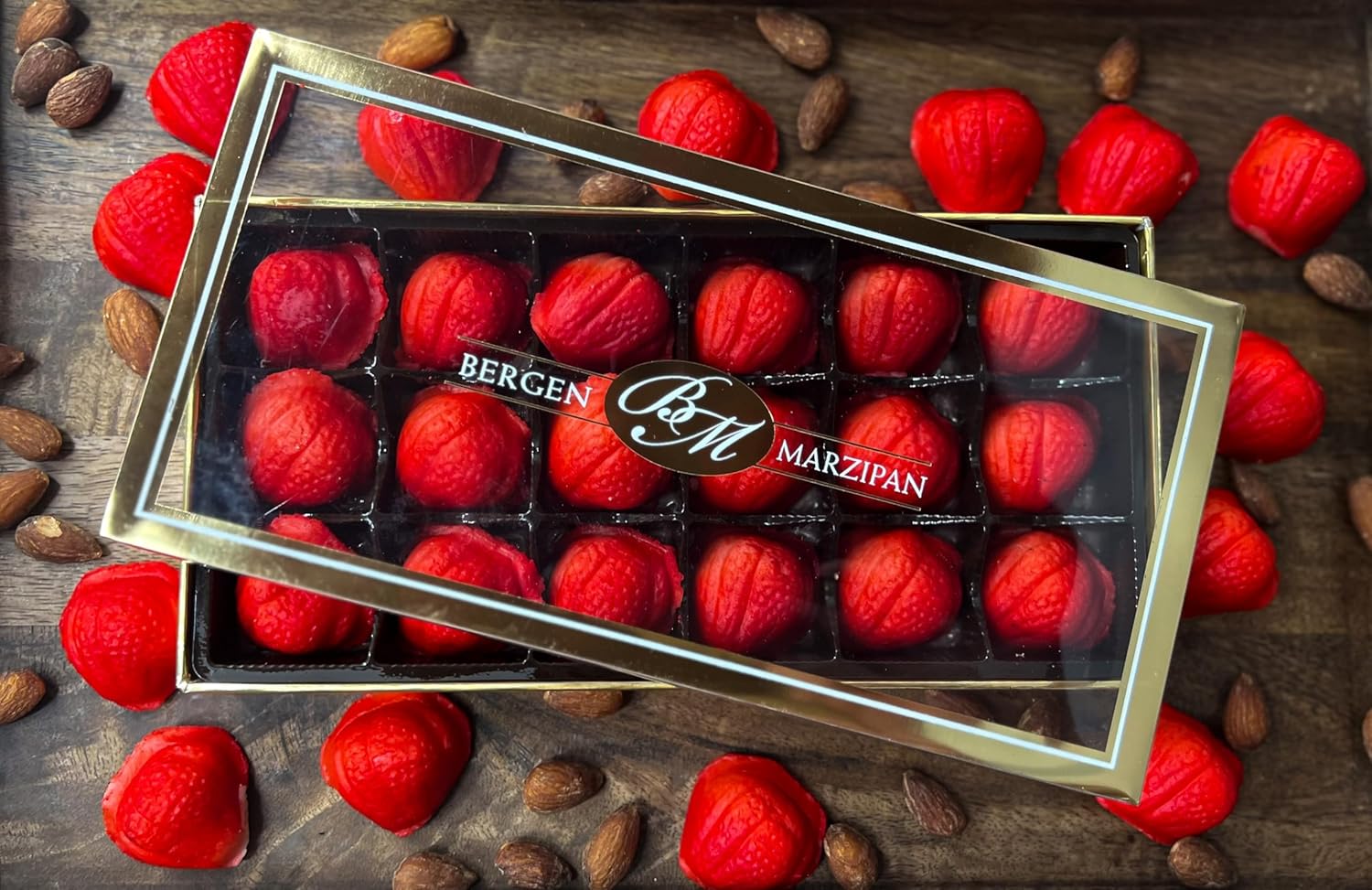 Bergen Marzipan 18 Piece Gift Box Strawberry Shape Marzipan - 8oz/24pk