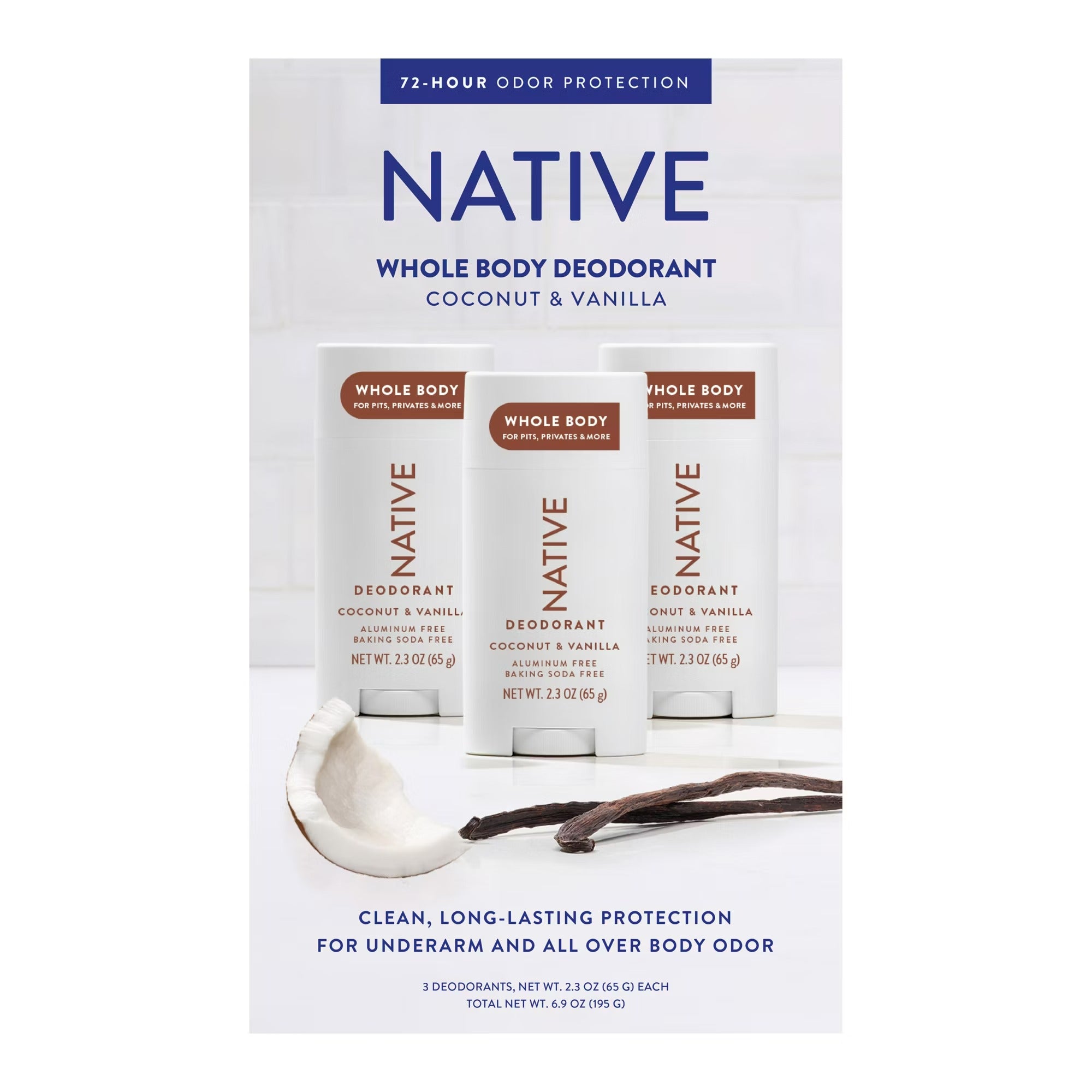 Native Whole Body Aluminum-Free Deodorant Coconut & Vanilla - 2.3oz/3pk