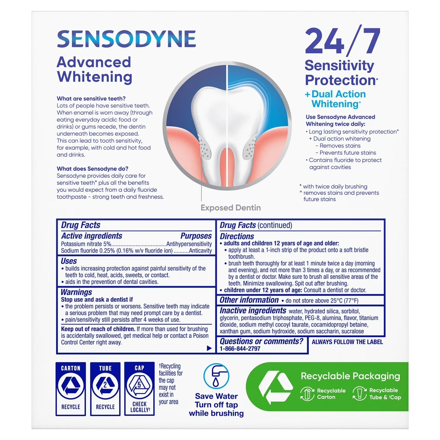 Sensodyne Advanced Whitening Toothpaste - 6.5oz/4pk
