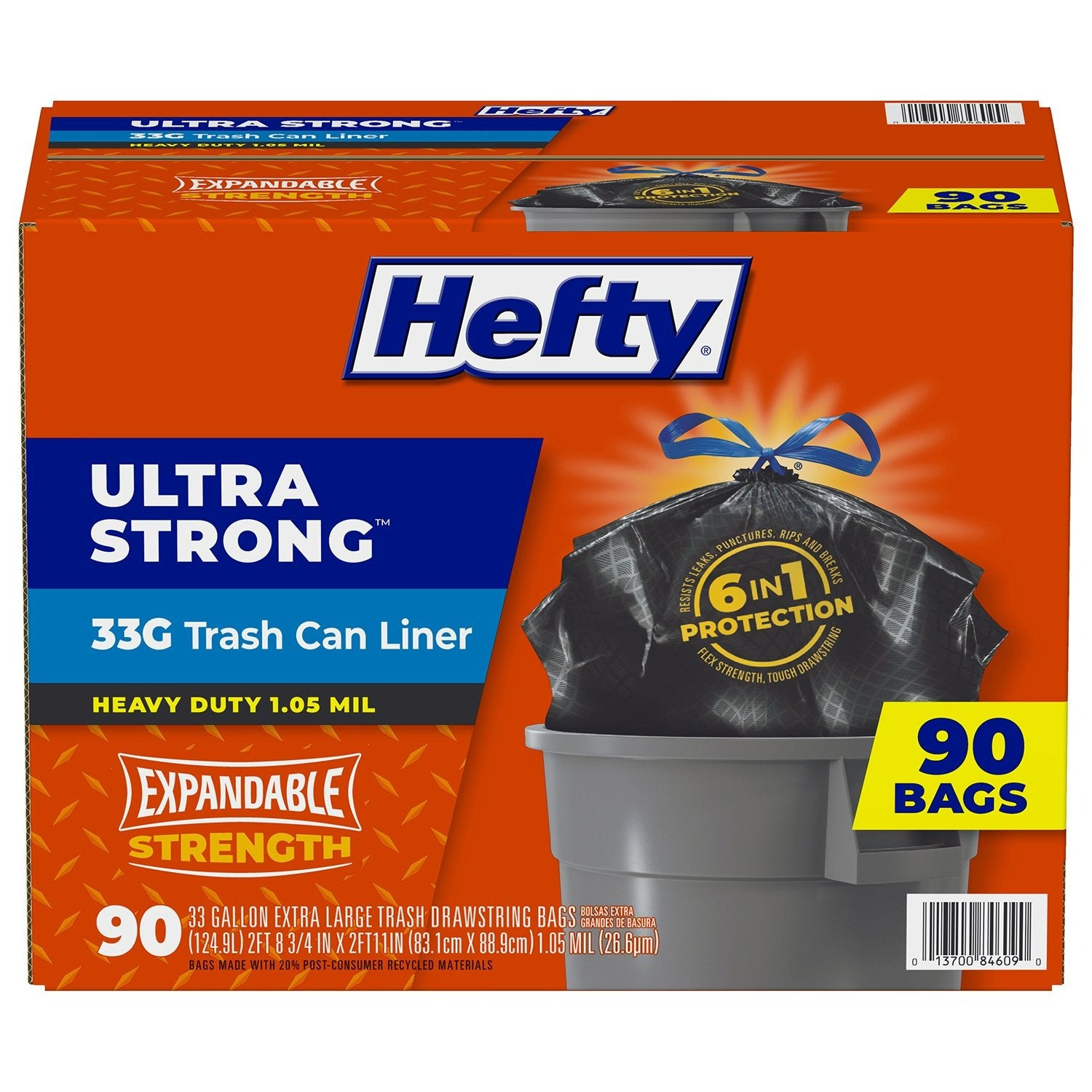Hefty Ultra Strong Drawstring Trash Bags, Unscented 33 gal - 90ct/1pk