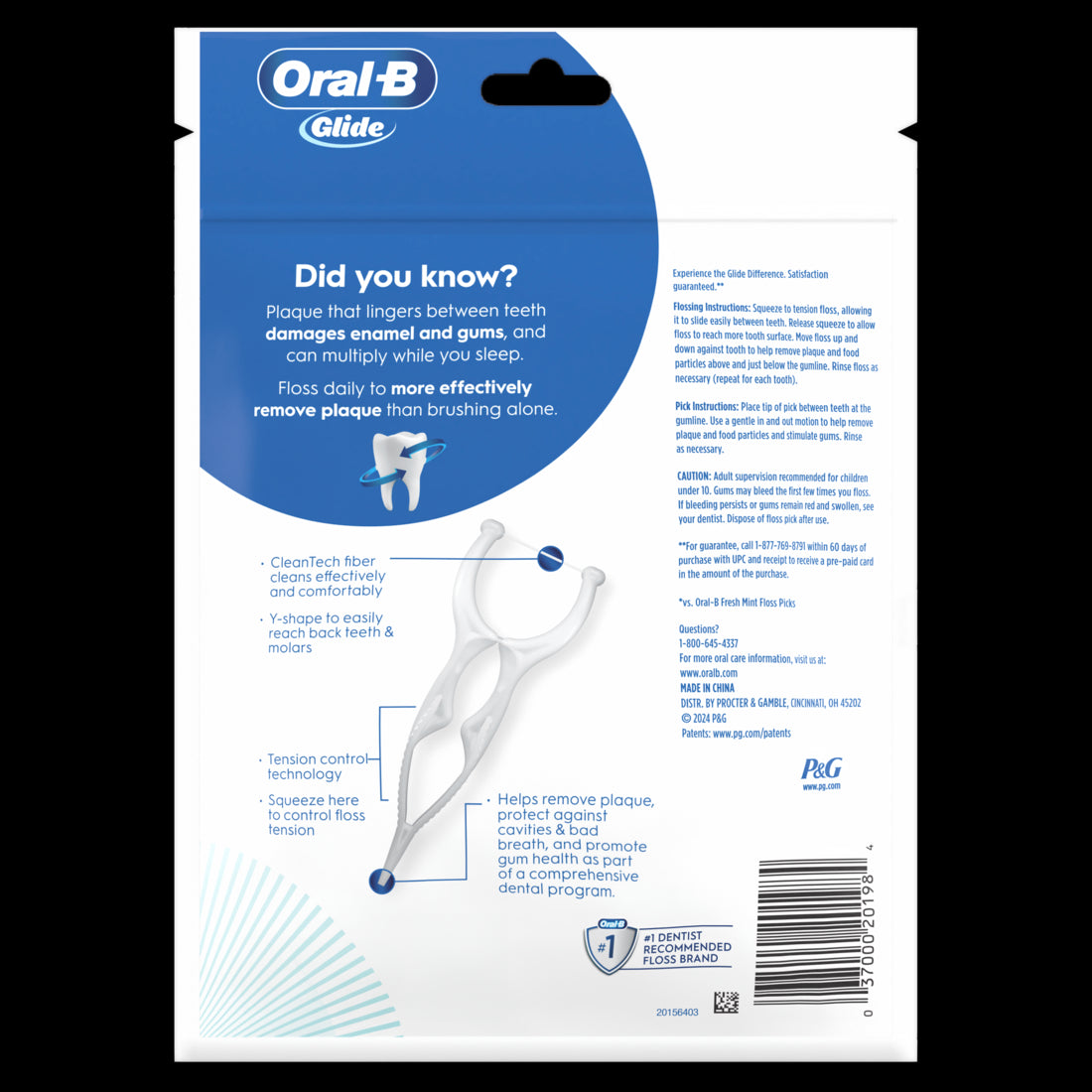 Oral-B Glide Gum Care Dental Floss Picks Good for Back Teeth - 30ct/48pk