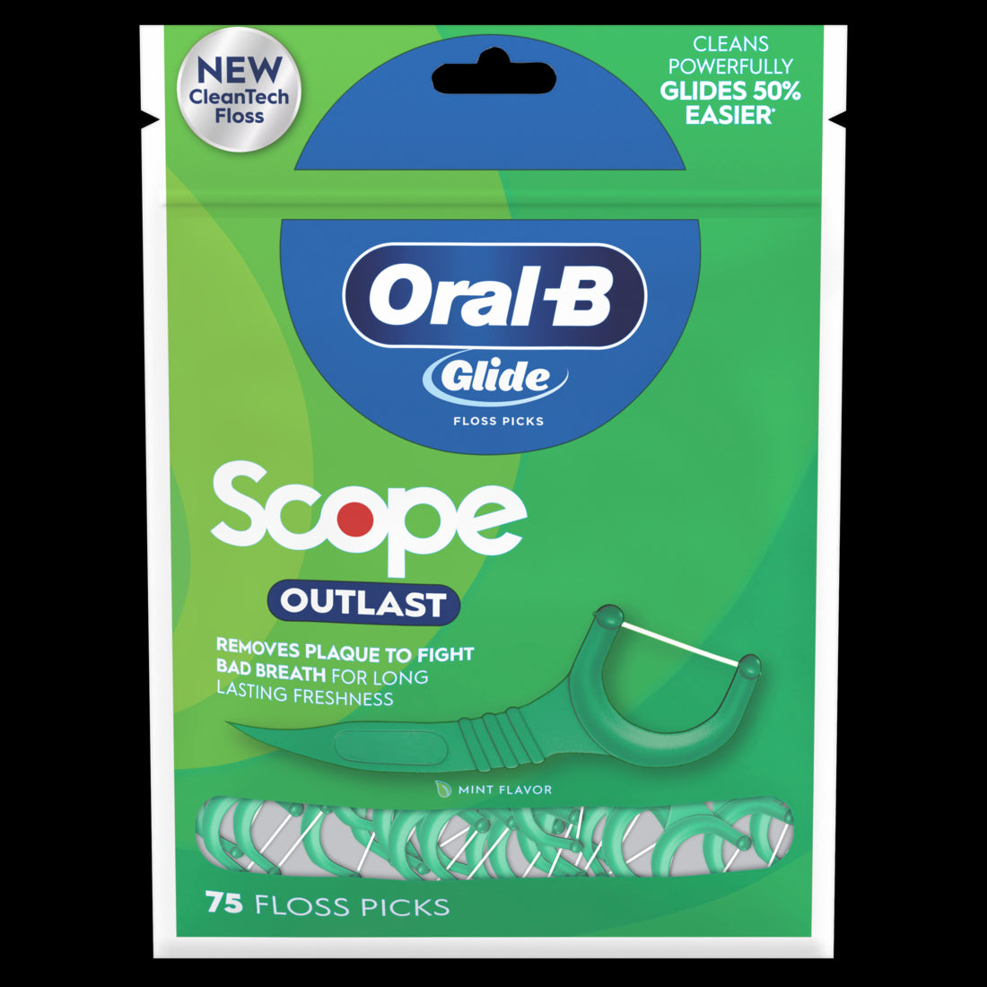 Oral-B Glide Mint Dental Floss Picks with Long Lasting Scope Flavor - 75ct/48pk