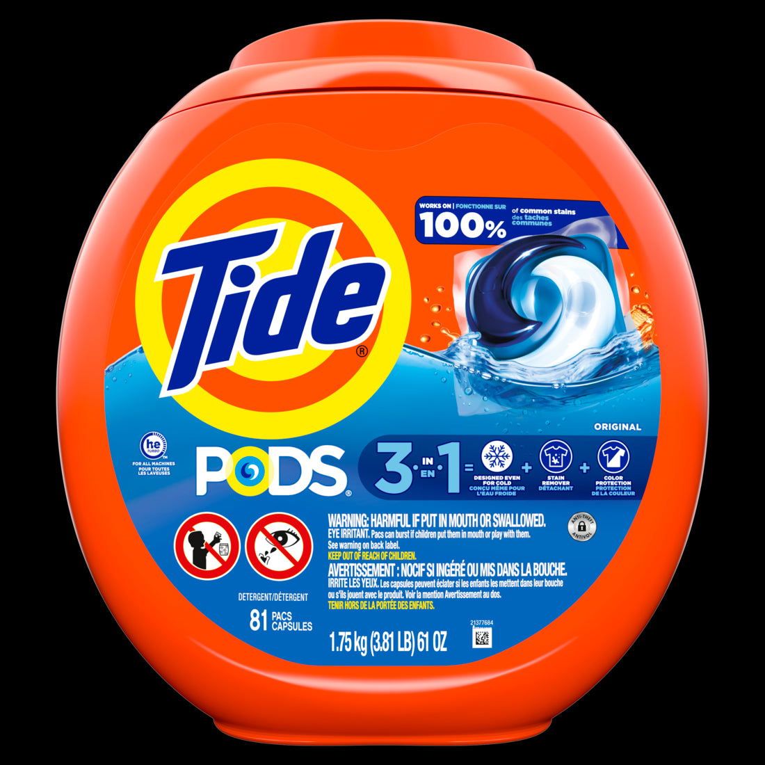 Tide PODS Laundry Detergent Pacs 3-in-1 Stain Remover Odor Fighter Color Protector HE compatible Original Scent - 81ct/4pk