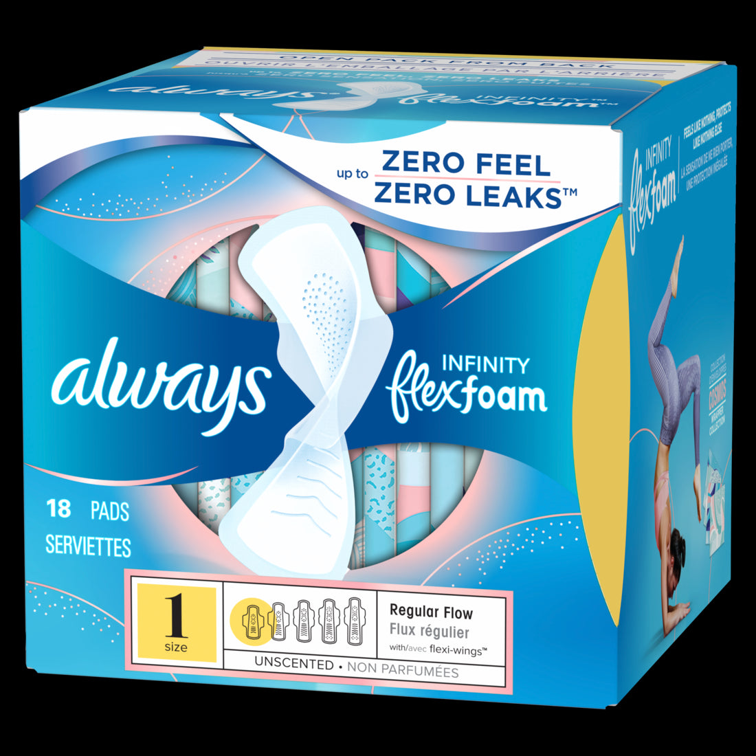 Always Infinity with FlexFoam Pads for Women Size 1 Regular Absorbency with Wings Unscented - 18ct/12pk