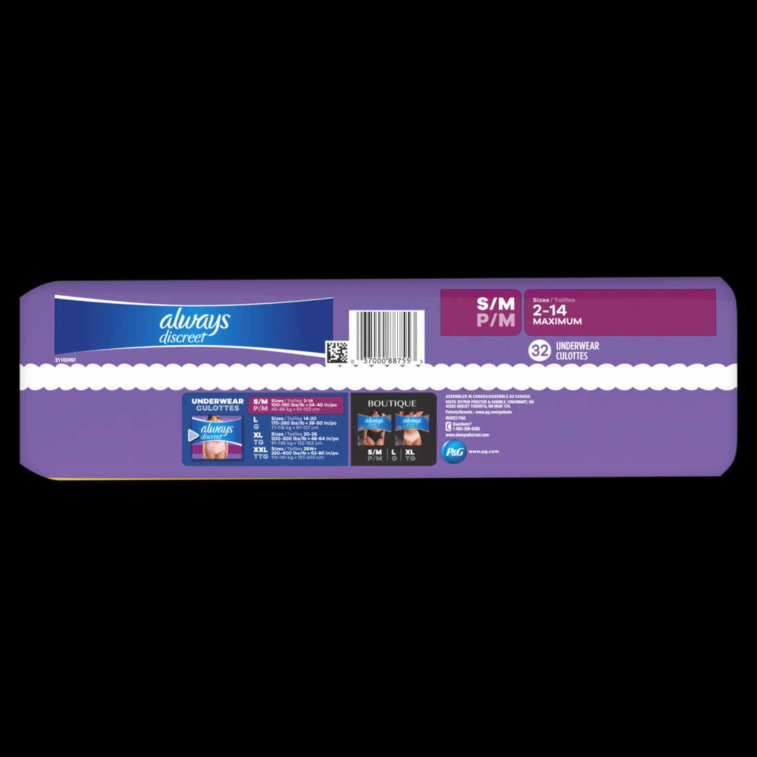 Always Discreet Adult Incontinence Underwear for Women and Postpartum Underwear Size S/M - Up to 100% Bladder Leak Protection - 32ct/2pk