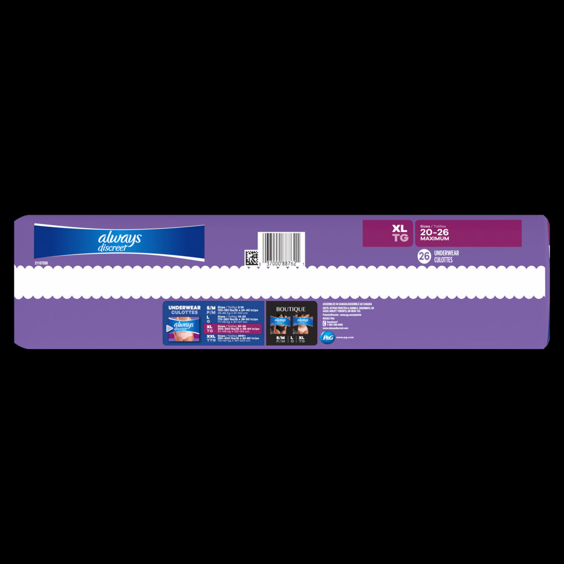 Always Discreet Adult Incontinence Underwear for Women and Postpartum Underwear Size XL - Up to 100% Bladder Leak Protection - 26ct/2pk