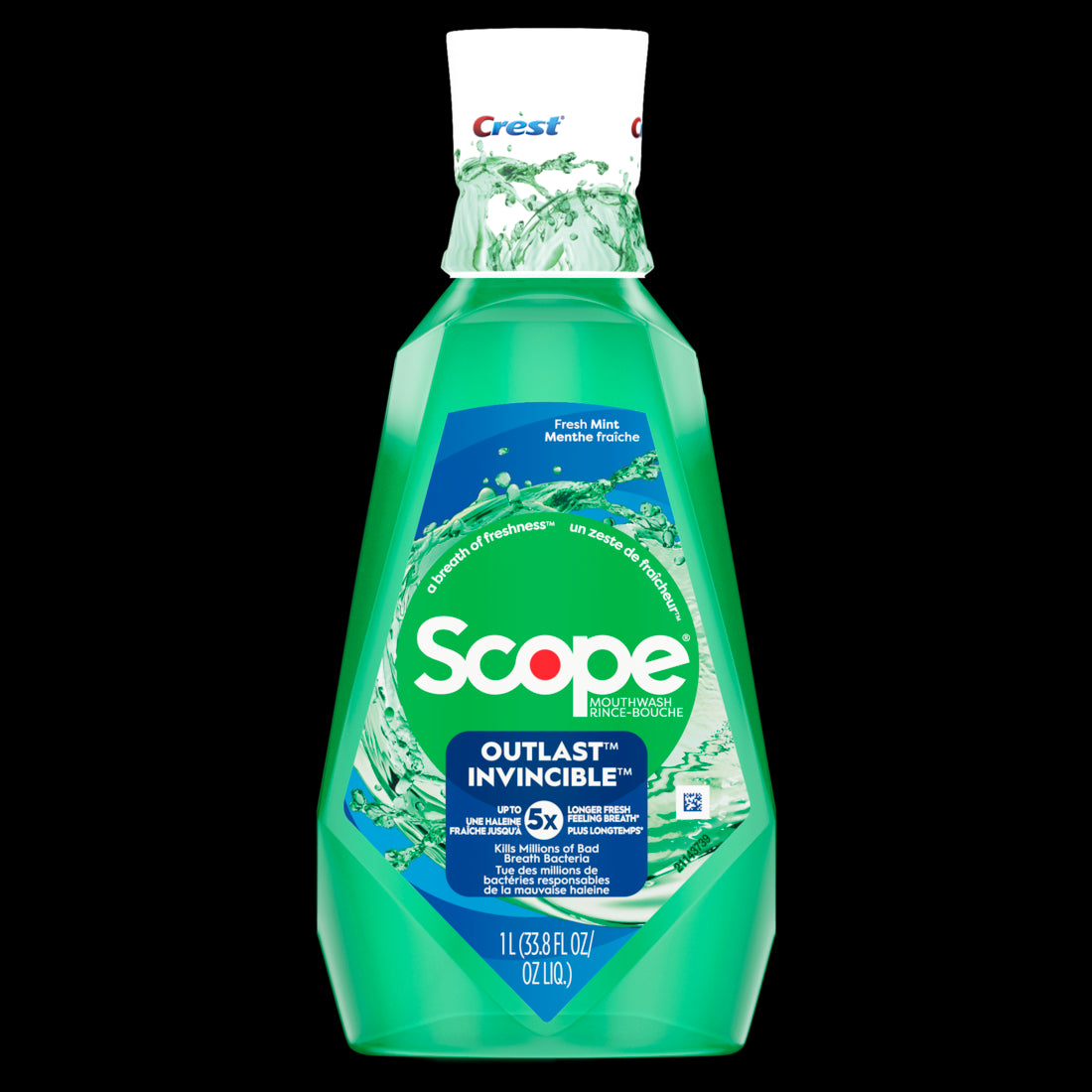 Crest Scope Outlast Mouthwash/Mouth Rinse Long Lasting Freshness Kills Millions of Bad Breath Germs Fresh Mint 1L - 33.8oz/6pk