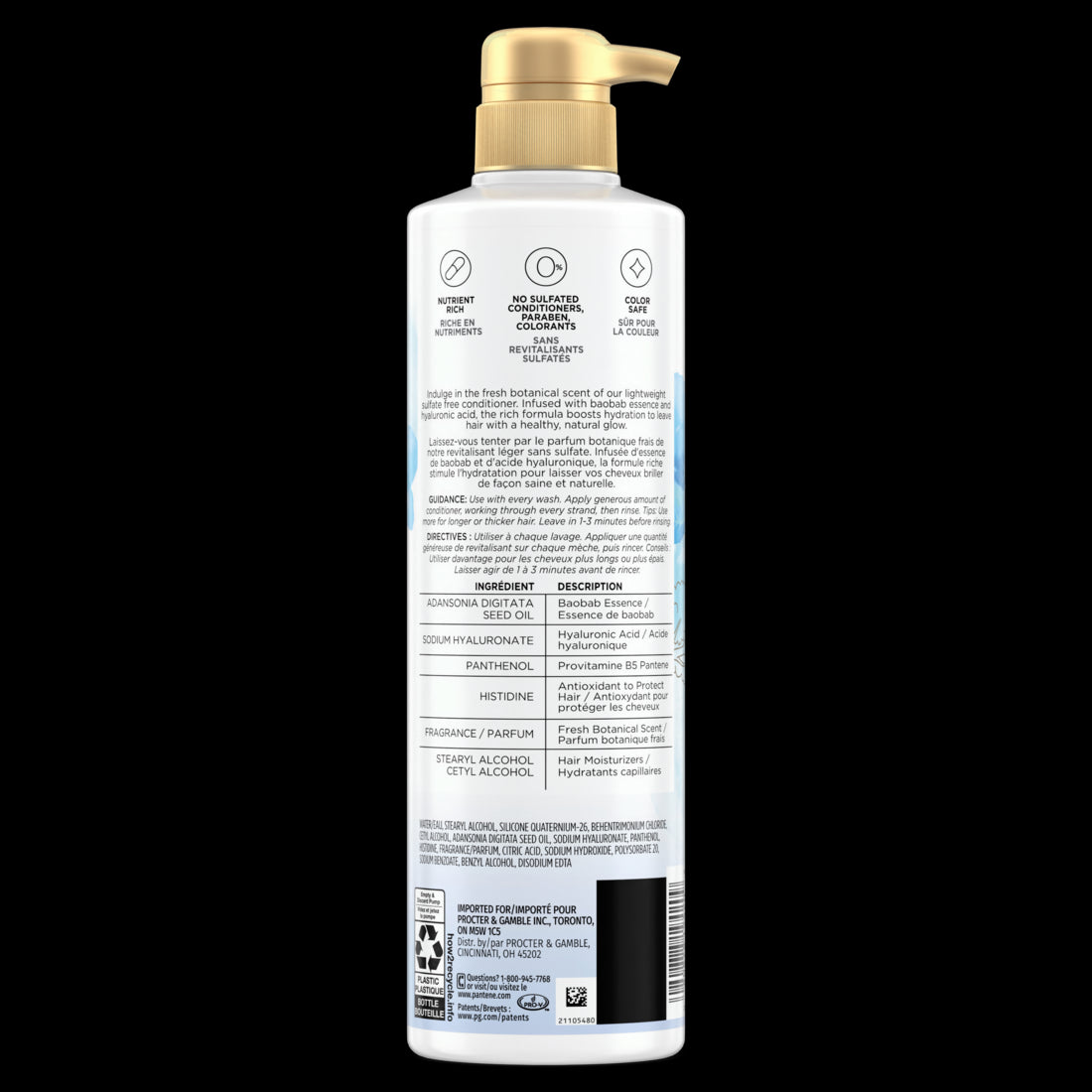 Pantene Nutrient Blends Hydrating Glow Baobab + Hyaluronic Sulfate Free Conditioner - 13.5oz/4pk