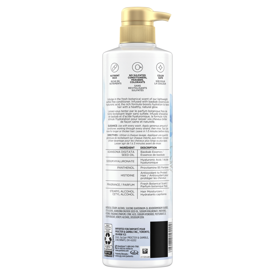 Pantene Nutrient Blends Hydrating Glow Baobab + Hyaluronic Sulfate Free Contidioner - 13.5oz/4pk