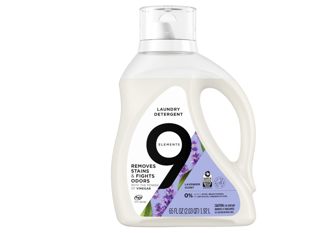 9 Elements Liquid Laundry Detergent Lavender Scent Vinegar Powered - 65oz/4pk