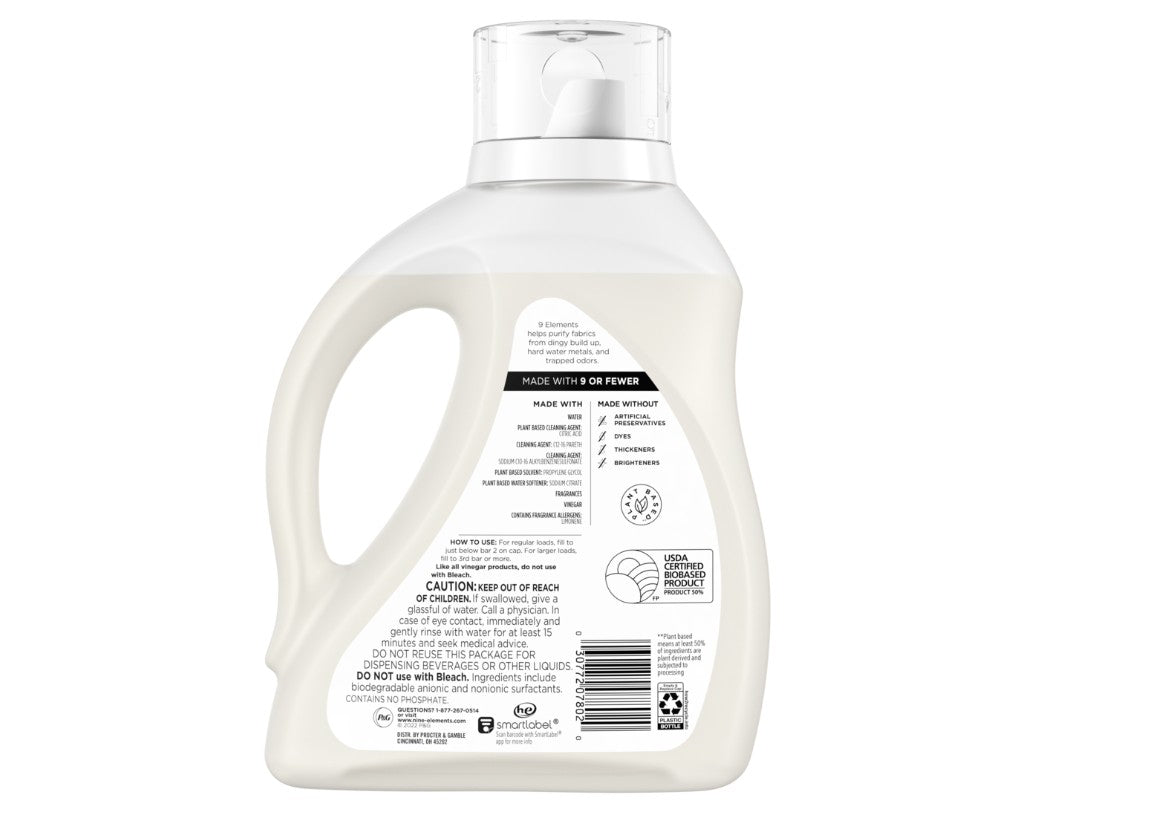 9 Elements Liquid Laundry Detergent Lavender Scent Vinegar Powered - 65oz/4pk