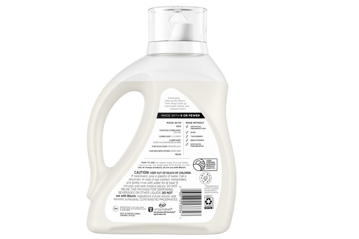 9 Elements Liquid Laundry Detergent Unscented Vinegar Powered - 65oz/4pk