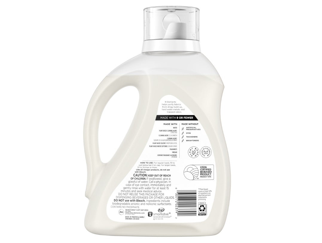 9 Elements Liquid Laundry Detergent Eucalyptus Scent Vinegar Powered - 92oz/4pk