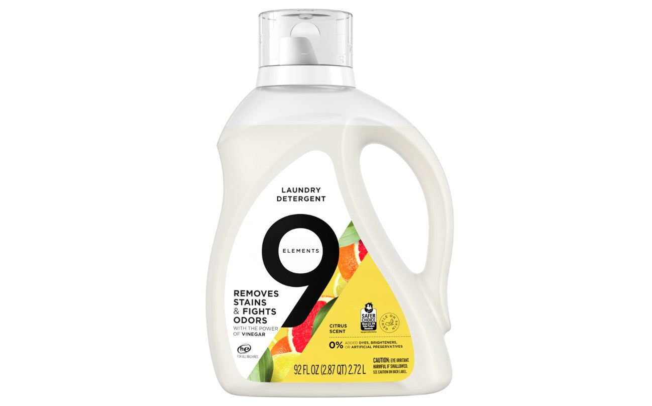 9 Elements Liquid Laundry Detergent Citrus Scent Vinegar Powered - 92oz/4pk
