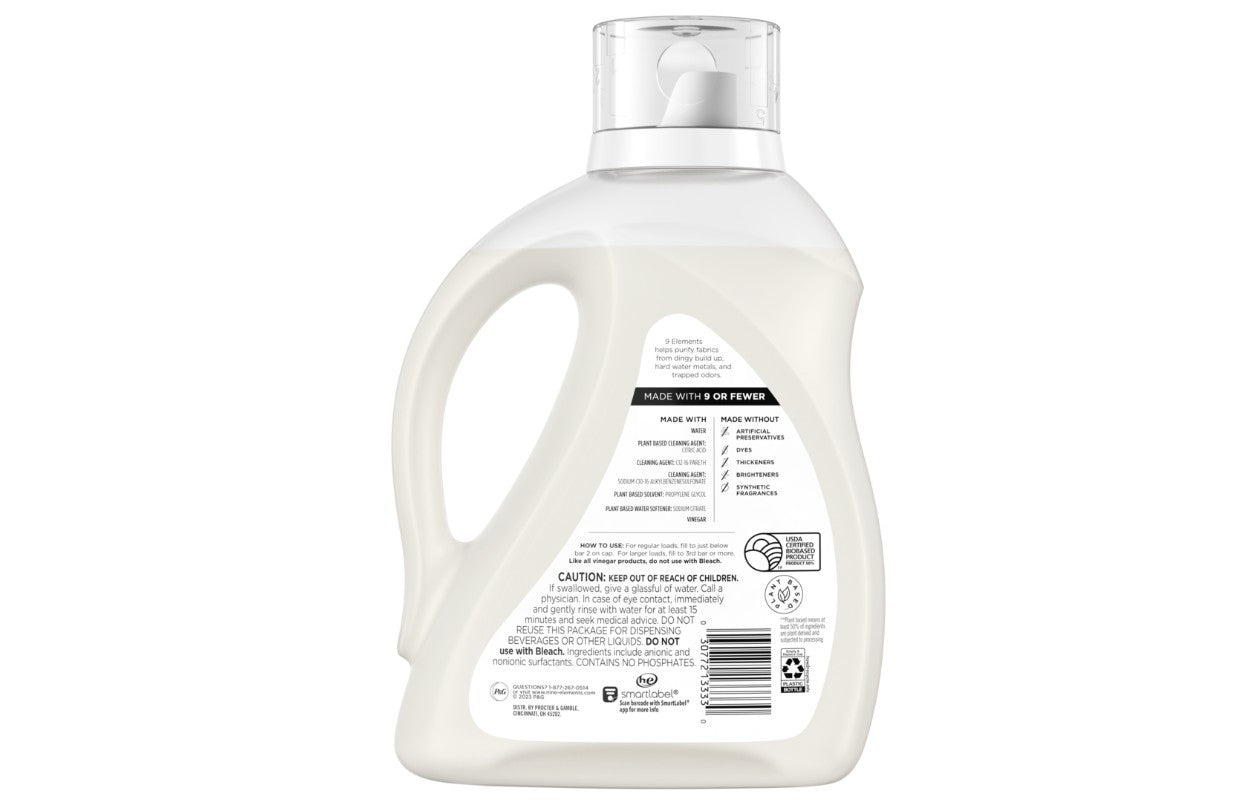 9 Elements Liquid Laundry Detergent Unscented Vinegar Powered - 92oz/4pk