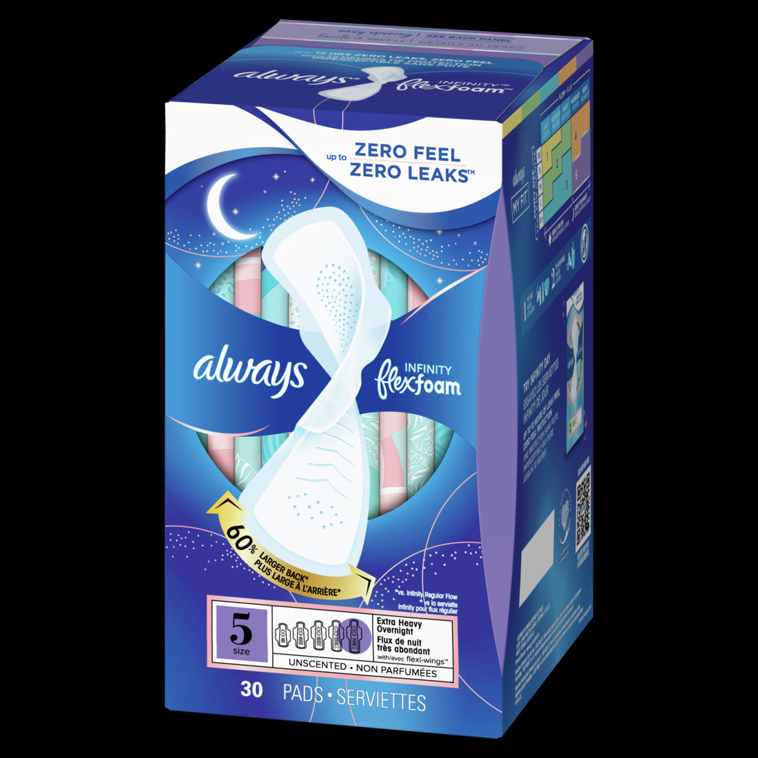 Always Infinity with FlexFoam Pads Size 5 Extra Heavy Overnight with Wings Unscented - 30ct/3pk