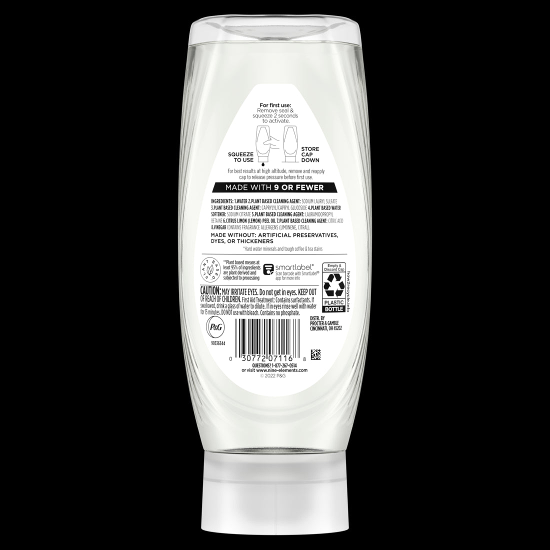 9 Elements EZ Squeeze Dish Soap Lemon Scent Bottle - 15oz/6pk