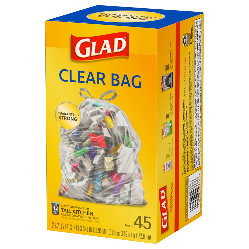 Glad Recycling Tall Kitchen Drawstring Clear 13 Gallon - 45ct/6pk