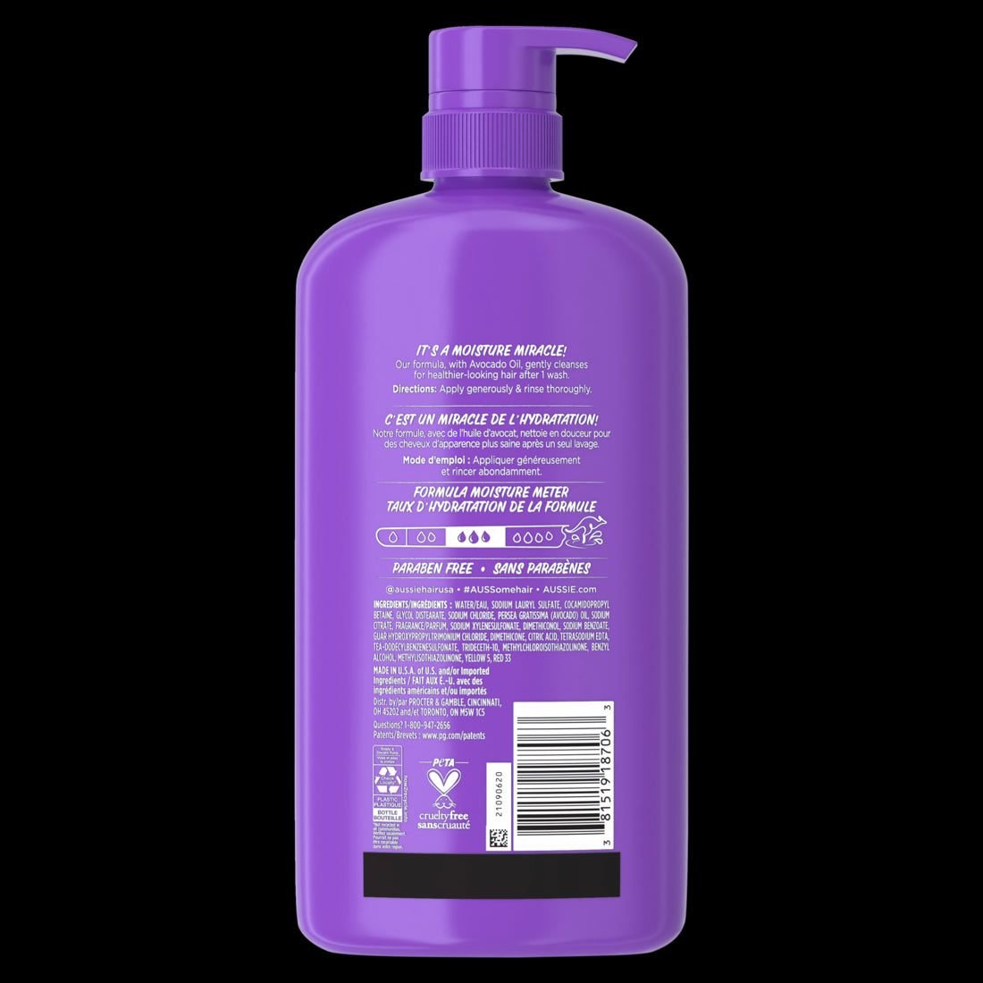 Aussie Miracle Moist Shampoo for Dry Hair and All Hair Types Moisturizing Paraben-Free - 30.4oz/4pk