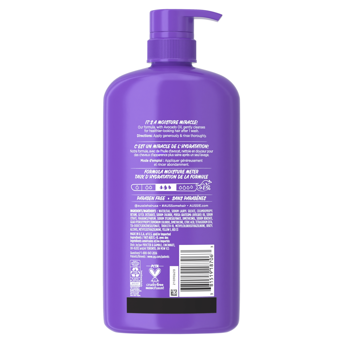 Aussie Miracle Moist Shampoo For Dry Hair And All Hair Types Moisturizing Paraben-Free - 30.4oz/4pk