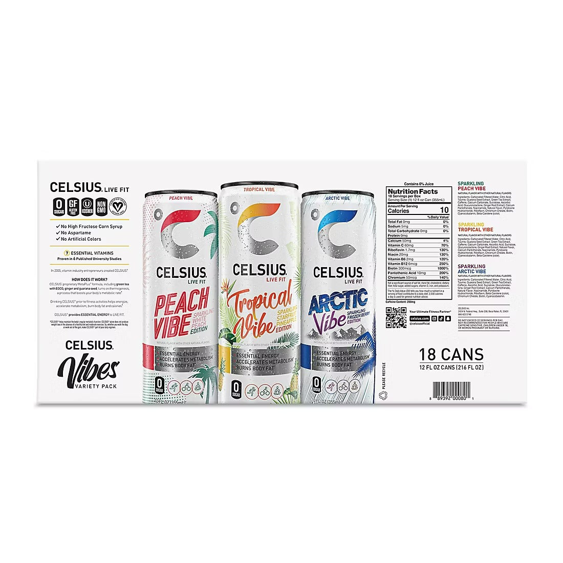 Celsius Essential Energy Sparkling Vibe Variety Pack - 12oz/18pk