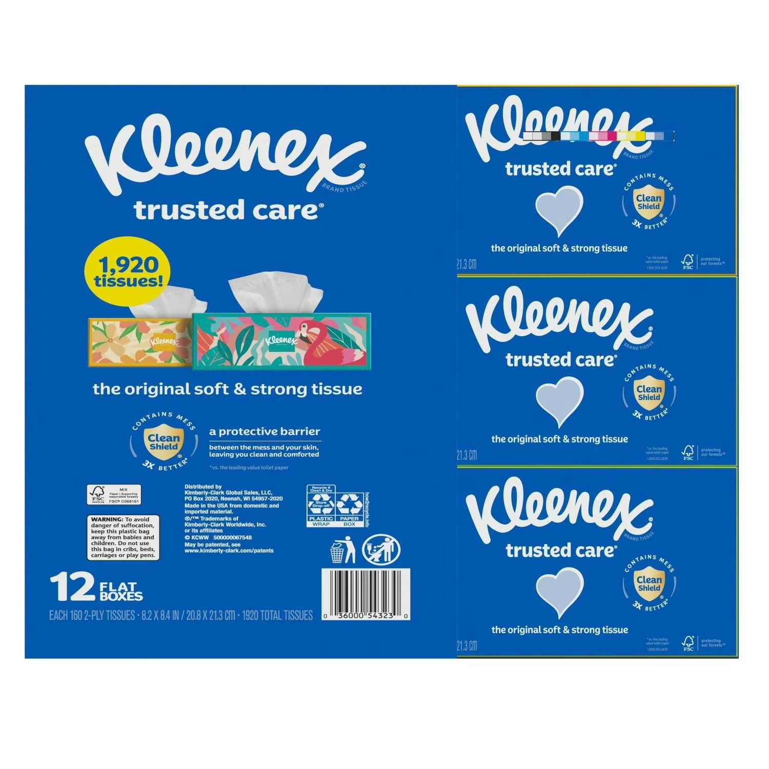 Kleenex Trusted Care 2-ply Facial Tissues - 160ct/12pk