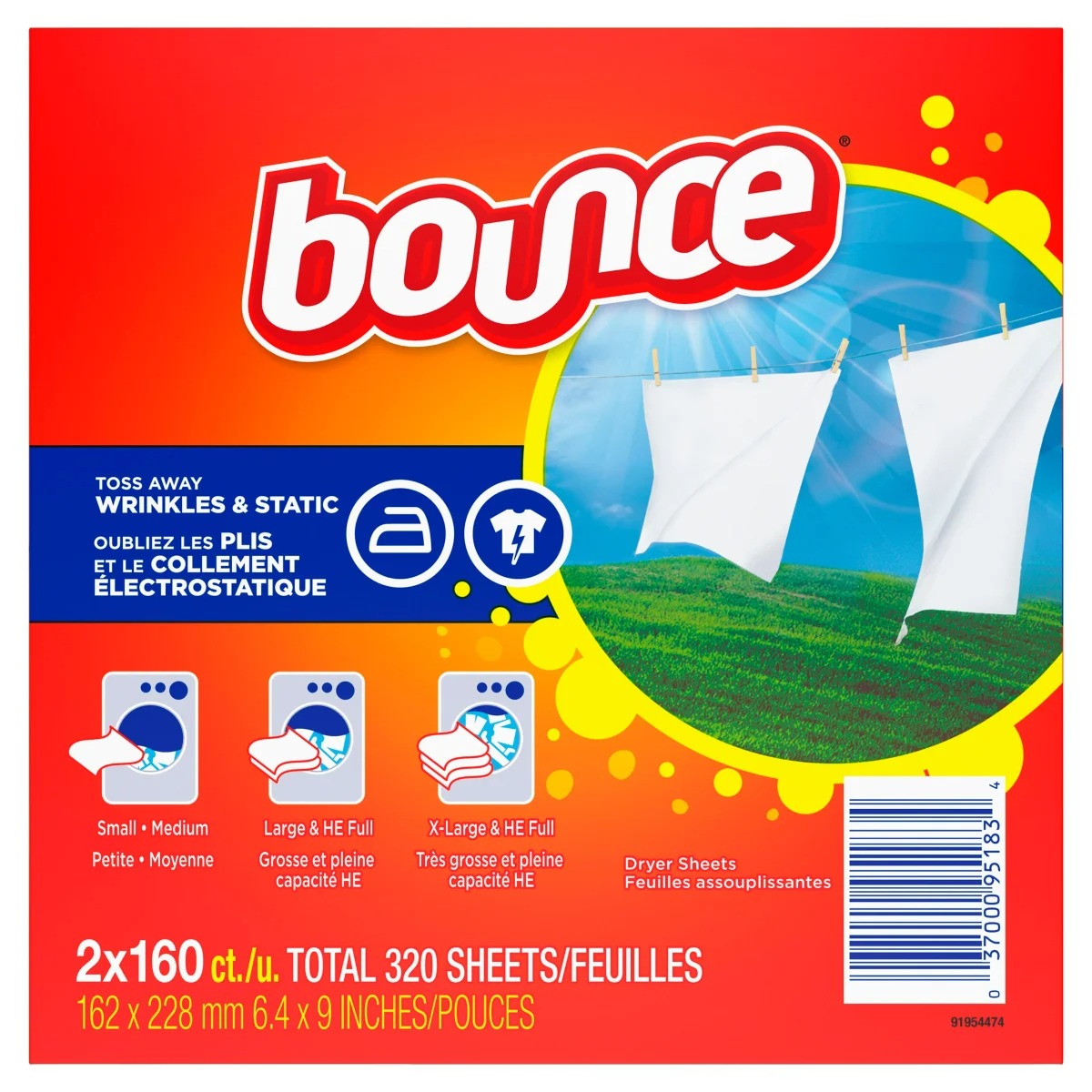 Bounce Dryer Sheets Outdoor Fresh Scent - (2x160)ct/1pk