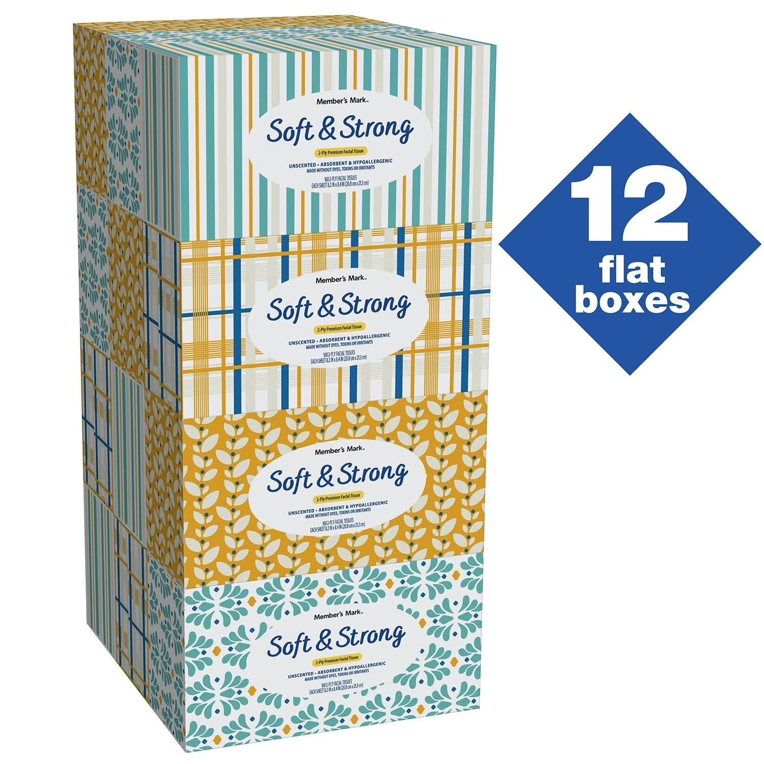 Members Mark Soft and Strong Facial 2-Ply Tissues - 160ct/12pk