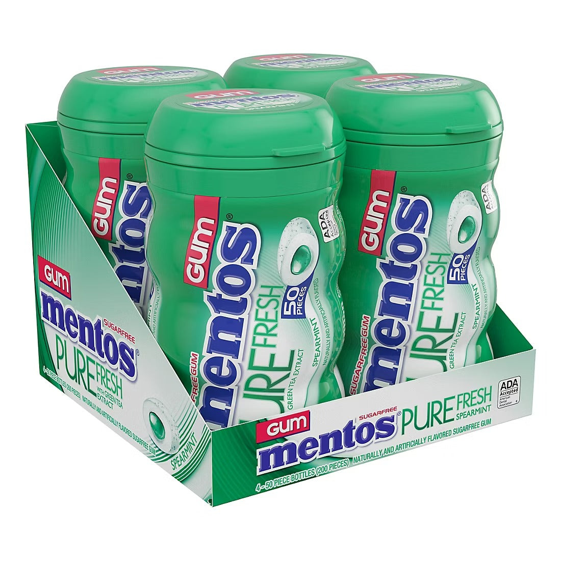Mentos Pure Fresh Sugar-Free Chewing Gum Spearmint - 50ct/4pk