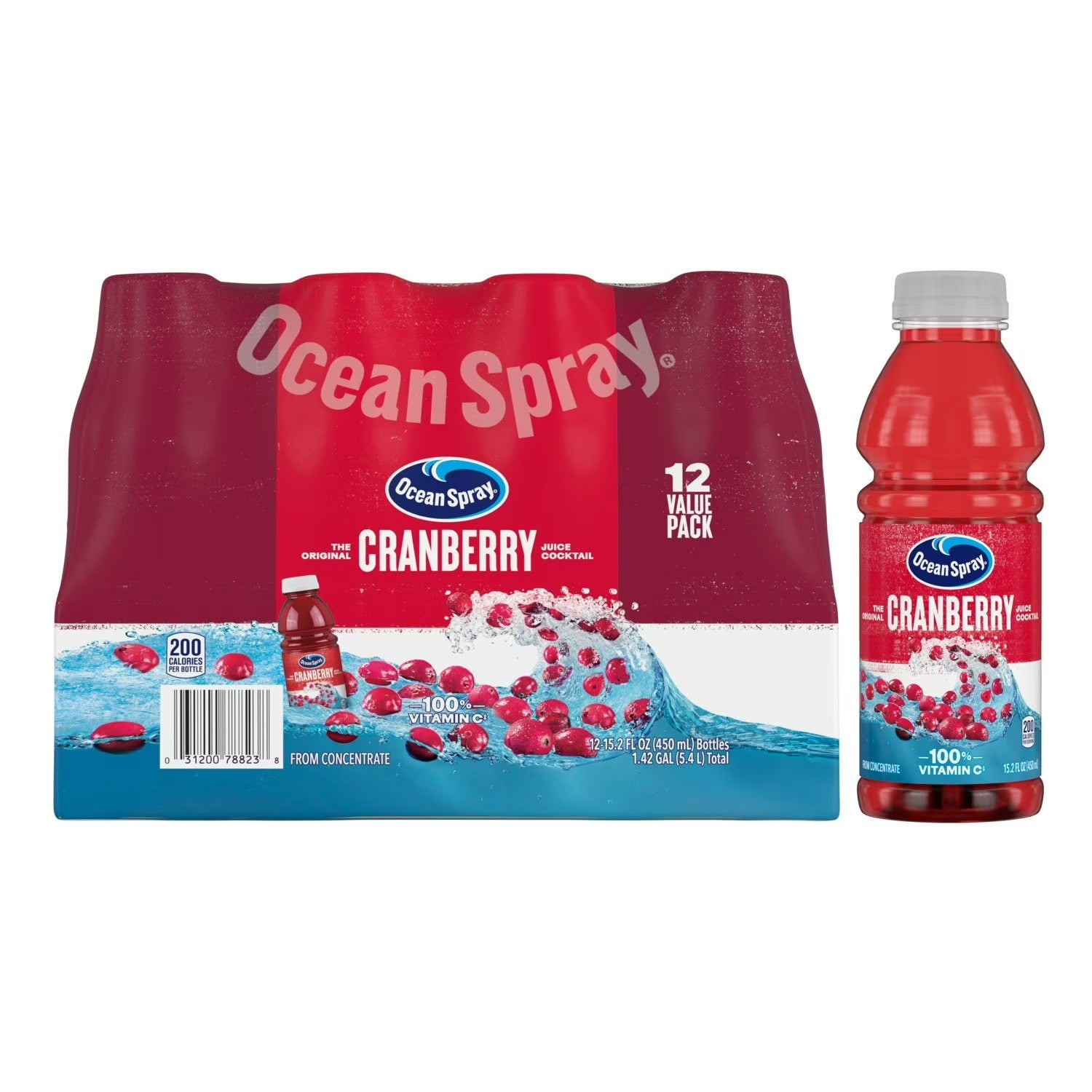 Ocean Spray Cranberry Juice Plastic Bottles - 15.2oz/12pk