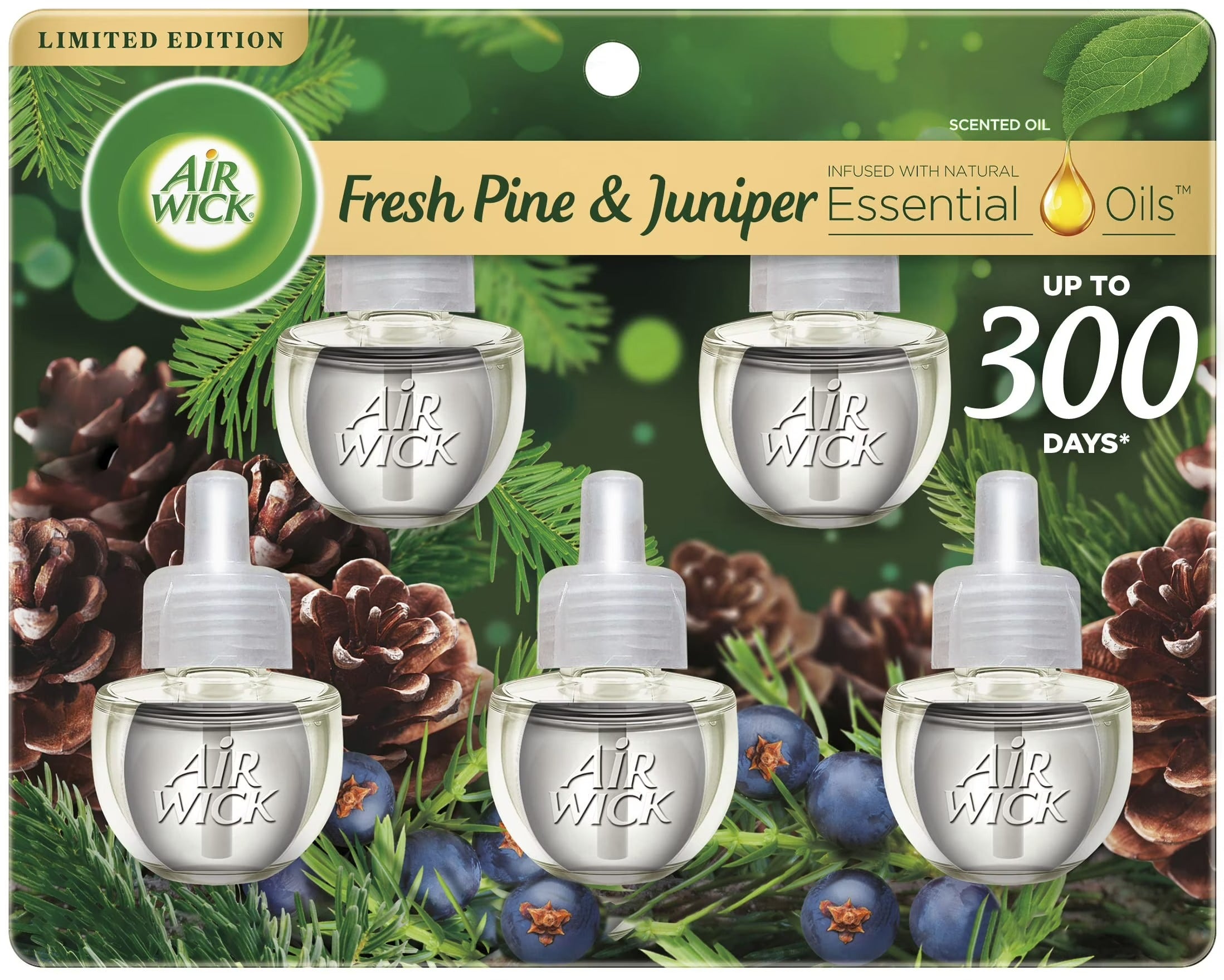Air Wick Scented Oil - Refill Essential Oils Fresh Pine & Juniper Falliday Dressed - 5ct/5pk